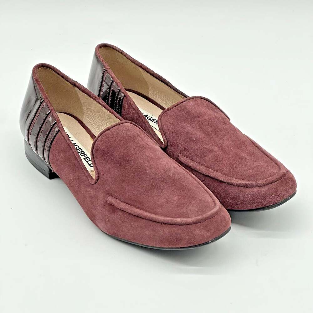 Karl Lagerfeld Paris Bea Burgundy Suede Slip-On Loafers Flats Women's Size 6M